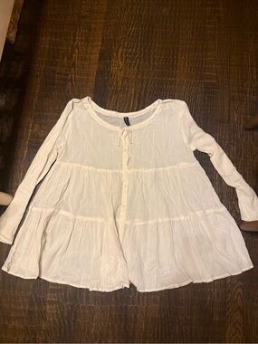 Sacred Threads Cream Tie-Neck Lightweight Blouse